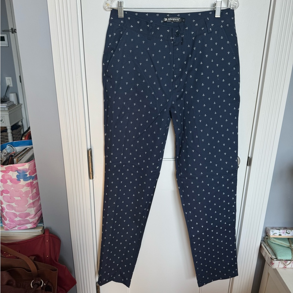 Allegra K Anchor Print Navy Pants
